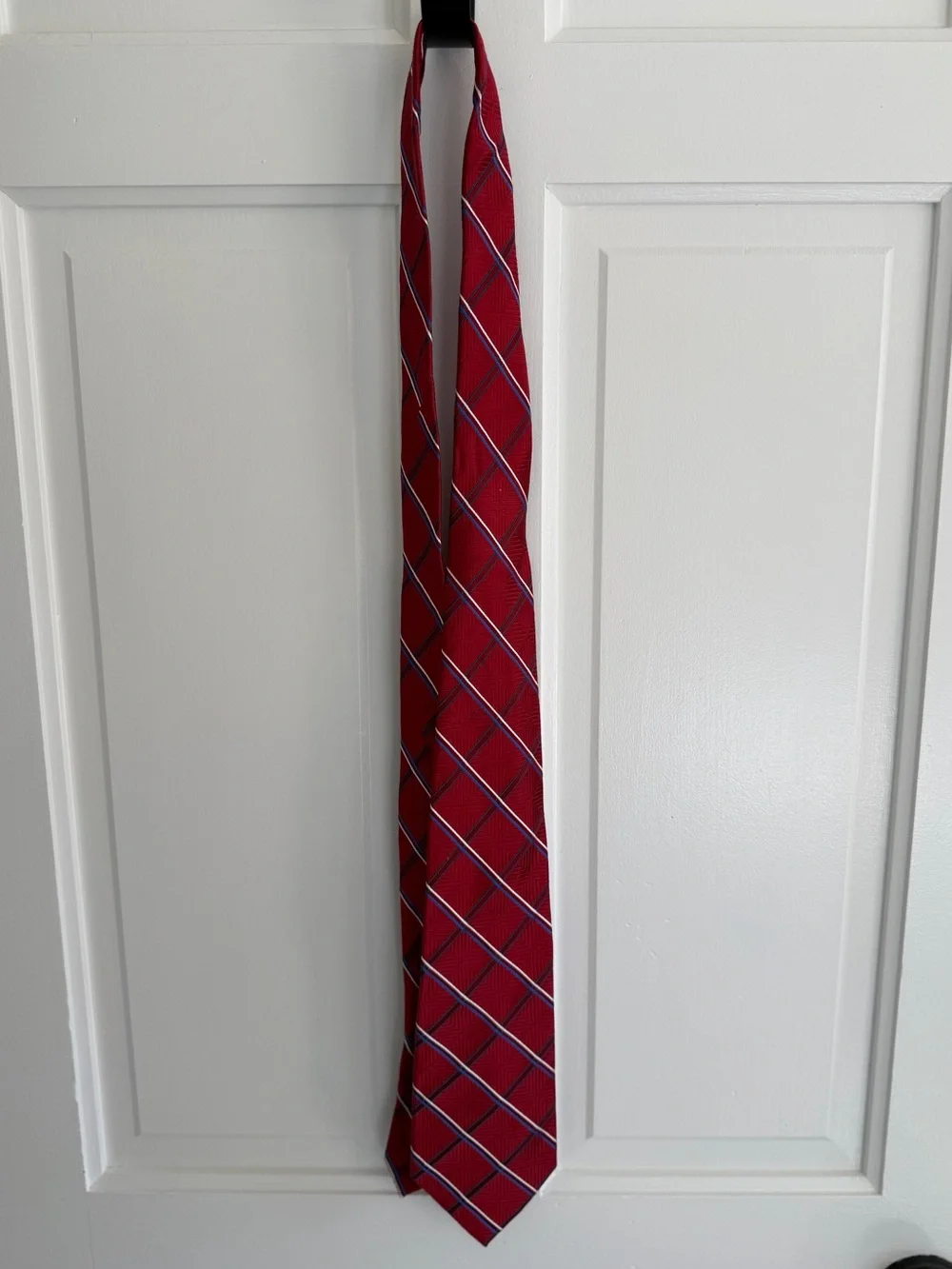 Vintage Eagle Shirtmakers Boys Silk Tie Red Blue Plaid 41” Preppy